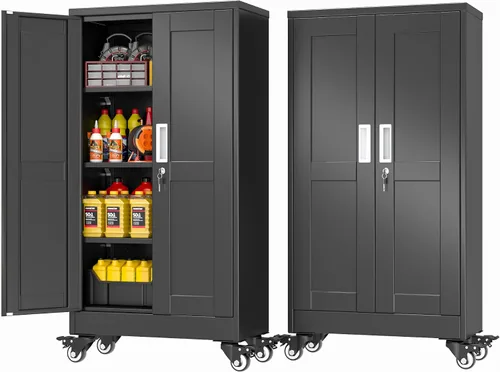 Miniatura 10 de PAOFIN Armario de almacenamiento de metal, archivadores de acero de 35 pulgadas de alto con puertas con cerradura y estantes ajustables, gabinete