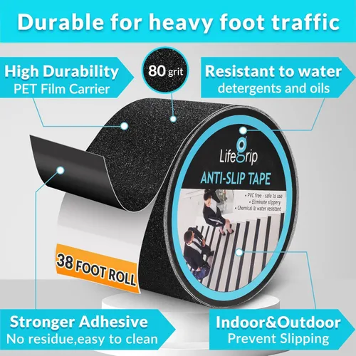 Miniatura 2 de Lifegrip - Cinta de tracción antideslizante, 4 pulgadas x 38 pies, mejor agarre, fricción, adhesivo abrasivo para escaleras, peldaños de pisada