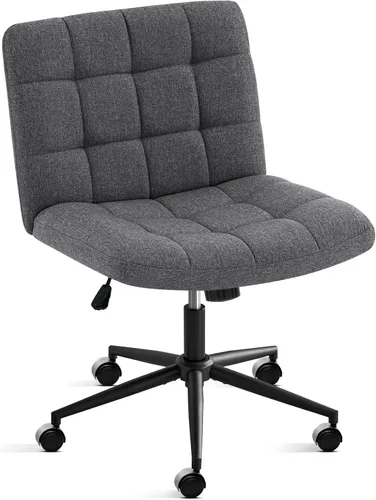 Miniatura 7 de Furniliving Silla de escritorio de oficina sin brazos, silla giratoria acolchada de tela de lino, silla de oficina ajustable en casa con ruedas