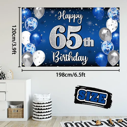 Miniatura 322 de Decoración de feliz cumpleaños 35, globo azul y plateado de 35 años, cartel grande de telón de fondo de cumpleaños, suministros para fiesta de 35th