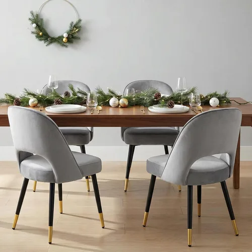 Miniatura 11 de LukeAlon Juego de 2 sillas de comedor clásicas de terciopelo, sillas de cocina tapizadas con respaldo abierto con patas de metal, sillas laterales