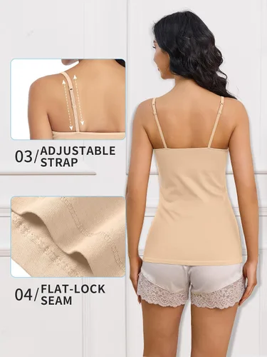 Miniatura 37 de Camisa Attraco de algodón, con tirantes estilo espagueti, con brasier incorporado, 2 paquetes, para mujer