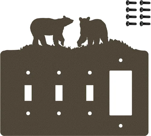 Miniatura 12 de Bear - Placa de pared para interruptor de luz de palanca doble (palanca doble, negro) - Fabricado en Estados Unidos