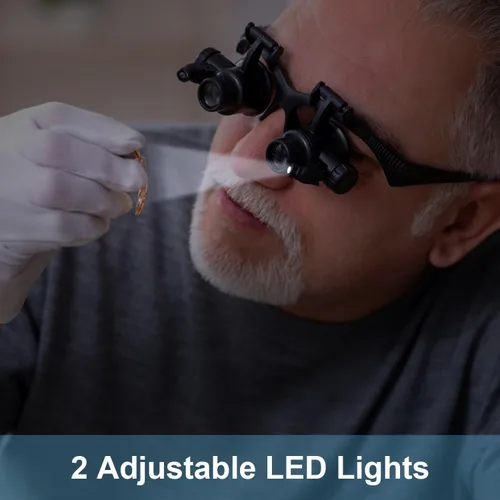 Miniatura 7 de Lupa manos libres para la cabeza, lupa con lupa para joyeros de luz, lupa para ojos con 2 luces LED, 8 lentes reemplazables para reparación