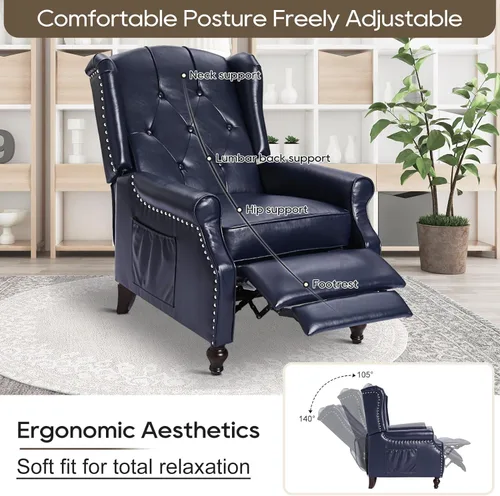 Miniatura 4 de Silla Reclinable Wingback con Masaje y Calor de Cuero PU Silla de Brazo con Mecanismo Push Back, Silla Reclinable para Sala de Estar Dormitorio Cine