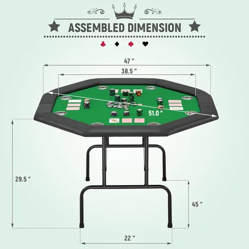 Miniatura 2 de ECOTOUGE Mesa de póquer plegable, plegable Texas Holdem con patas plegables y portavasos de acero inoxidable, mesa Gamimg de ocio para 8 jugadores