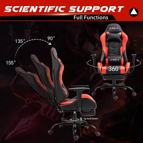 Miniatura 6 de Silla de masaje para juegos con reposapiés, silla de carreras de video, silla de computadora con respaldo alto, silla de computadora reclinable