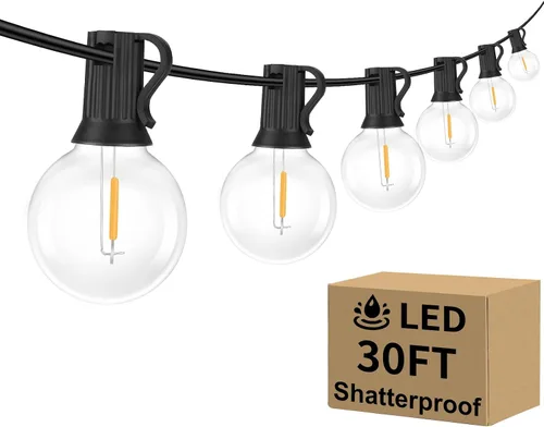 Miniatura 10 de Bosceos Tira de luces LED G40 para exteriores, 25 pies, regulables, inastillables, impermeables, con 12+2 bombillas conectables, luz colgante Blanco