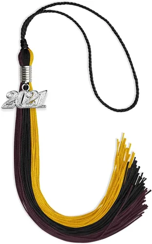 Miniatura 135 de Endea Graduation Borla de triple color con gota de fecha plateada (negro/dorado/granate, 2020)
