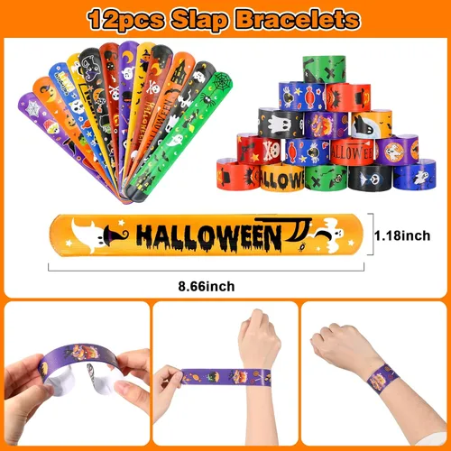 Miniatura 4 de MGparty Paquete de 288 regalos de fiesta de Halloween, juguetes a granel para niños, sellos de tatuajes, pulseras de goma, pulseras de goma