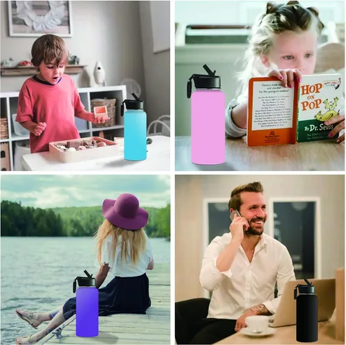 Miniatura 7 de Botellas de agua personalizadas para niños para la escuela, botella de agua deportiva aislada con nombre personalizado con pajilla, botella de agua