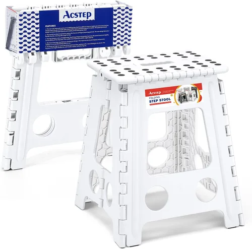 Miniatura 14 de ACSTEP Taburete plegable para adultos de 11 pulgadas de altura, taburete de plástico ligero plegable con capacidad de hasta 300 lbs, taburete Negro