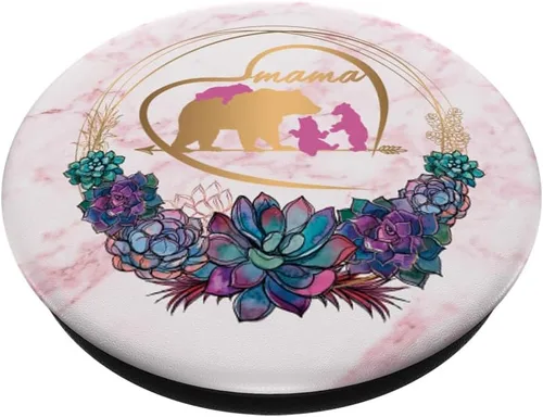 Miniatura 2 de Mama Bear Pop Socket 3 Cubs Rosa Mármol Oro Madres Regalos - PopSockets Grip y Stand para Teléfonos y Tabletas