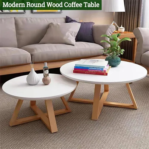 Miniatura 3 de HM&DX Mesa auxiliar de madera maciza, moderna mesa de centro redonda para sala de estar, mesa auxiliar de madera de granja, mesa auxiliar pequeña
