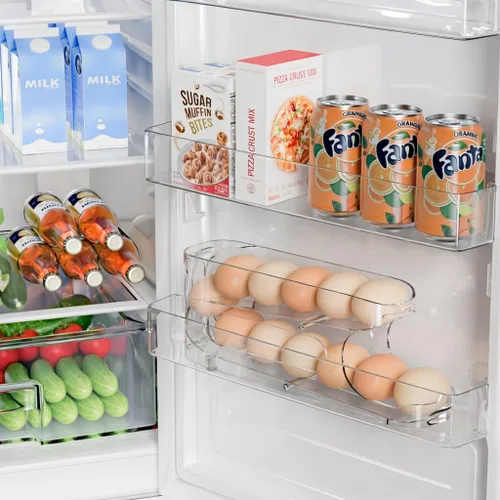 Miniatura 4 de Sotfamily Soporte para huevos para refrigerador, organizador de almacenamiento de huevos con ruedas automáticas para refrigerador, recipiente