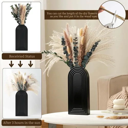 Miniatura 3 de Juego de 2 jarrones de pared de madera con eucalipto de hierba de las pampas, decoración de pared moderna de estilo bohemio para sala de estar