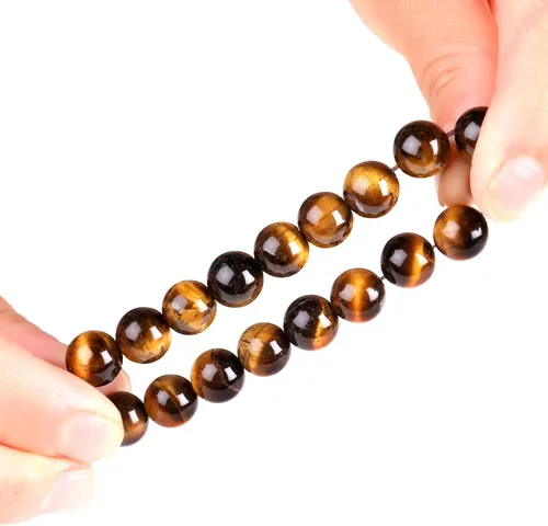 Miniatura 3 de Pulsera elástica de ojo de tigre natural de 0.394 pulgadas con piedras preciosas para yoga, energía curativa, para hombres y mujeres