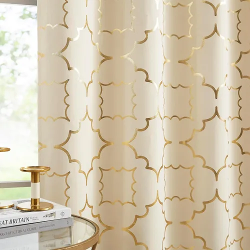Miniatura 2 de Purainbow Cortinas opacas beige para dormitorio, sala de estar con paneles de impresión de lámina dorada, oscurecimiento de la habitación