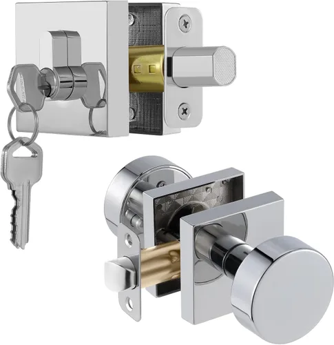 Miniatura 9 de coolnews Pomos dorados para puerta interior, pomo de puerta de privacidad con cerradura, manija de puerta cuadrada resistente moderna para Oro