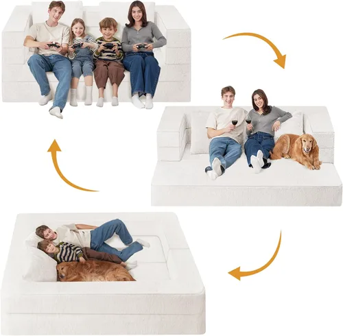 Miniatura 4 de Cama humana gigante para perro, cama 3 en 1 para perro de tamaño humano con funda de piel sintética lavable, cama grande plegable humana para Blanco