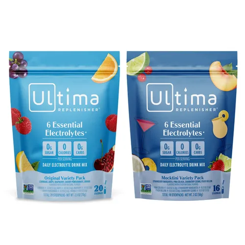 Ultima Replenisher Mezcla diaria de electrolitos en polvo, sin azúcar, variedad Mocktini y variedad original, 36 paquetes de barras, paquetes de