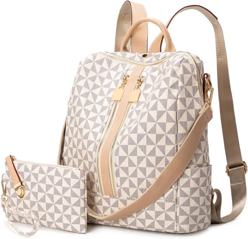 Miniatura 14 de Mochila Monedero para Mujer de Cuero Anti-robo Grande de Diseñador de Moda Mochila de Viaje Bolsa Mochila para Hombre Bolsas de Hombro, A-Marrón
