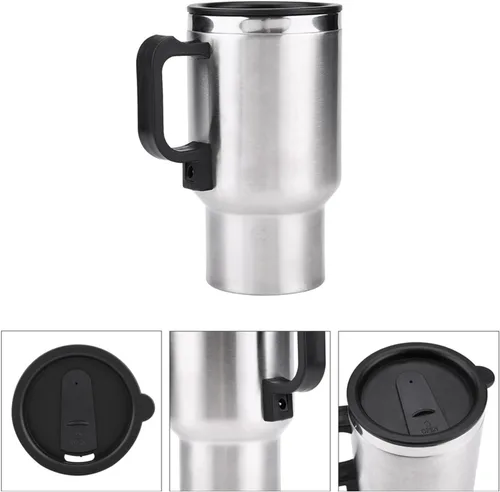Miniatura 9 de Taza de calefacción para automóvil, taza de calefacción de viaje de acero inoxidable de 12 V 15.2 fl oz, taza de calefacción eléctrica para viajes