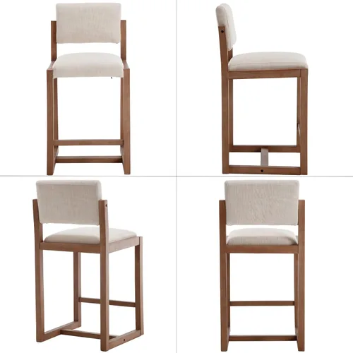 Miniatura 3 de LukeAlon Juego de 2 Taburetes de Mostrador de Lino, Tapizados de 26" de Altura de Asiento, Taburetes de Bar de Altura de Mostrador con Patas