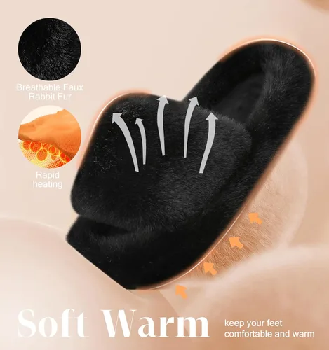 Miniatura 3 de Ankis - Pantuflas para mujer, color blanco, negro, camel, rosa, gris, acogedoras, suaves, cómodas, relajantes, esponjosas, con puntera abierta