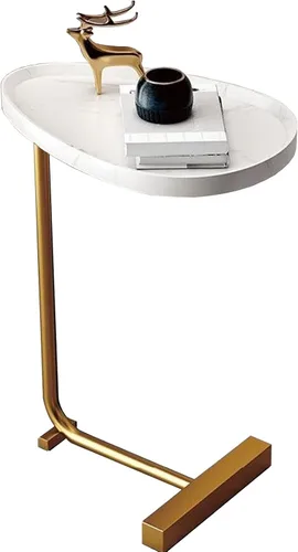Miniatura 8 de Mesa auxiliar en forma de C, mesa auxiliar rústica para aperitivos, mesa redonda de 27.5 pulgadas de alto, mesa auxiliar que se desliza debajo