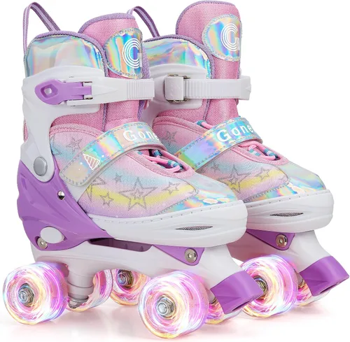 Gonex Patines de ruedas para niñas, niños y mujeres con todas las ruedas iluminadas, patines ajustables para principiantes, niños pequeños y