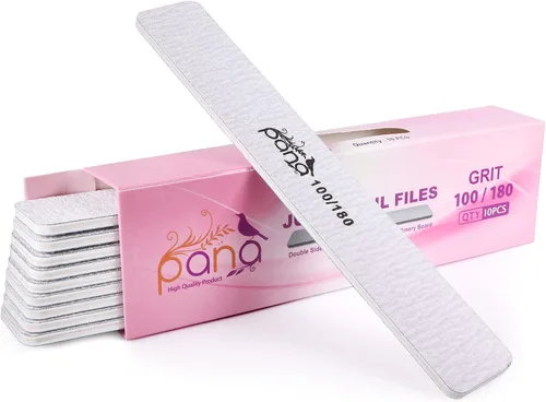 PANA Lima de uñas Emery Jumbo de doble cara para manicura, pedicura, uñas naturales y acrílicas, cebra (grano 100/180), paquete de 50 unidades
