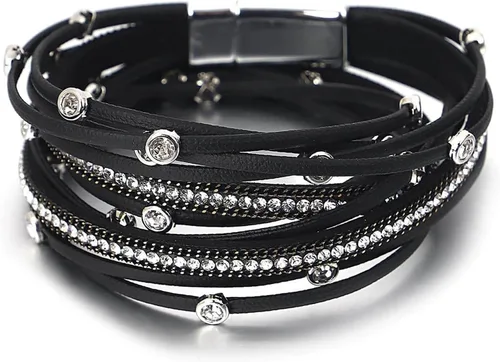 Miniatura 18 de Fesciory - Pulsera de leopardo para mujer, estilo bohemio de cuero multicapa con perlas de cristal