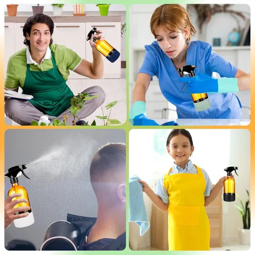 Miniatura 6 de ZENOWICK Paquete de 2/Botellas de Spray de Vidrio de 16 Oz, Recipientes Vacíos Rellenables con Funda de Silicona, Juegos de Botellas de Spray