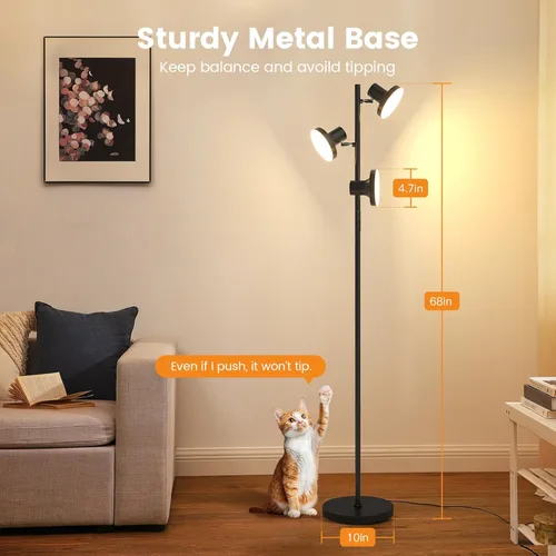 Miniatura 5 de SIBRILLE Lámpara de pie LED de árbol de 36W, lámpara de pie ajustable moderna con control remoto y táctil, 4 temperaturas de color, 3 lámparas