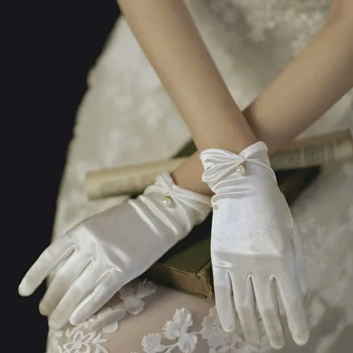 Miniatura 3 de Vestido de novia de satén para mujer, fiesta de ópera, guantes de los años 20, guantes hasta la muñeca