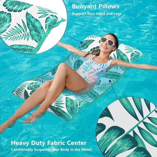Miniatura 3 de Jasonwell Hamaca de agua para piscina, flotadores inflables de tela 4 en 1 (silla de montar, tumbonas flotantes), tumbonas flotantes para piscina