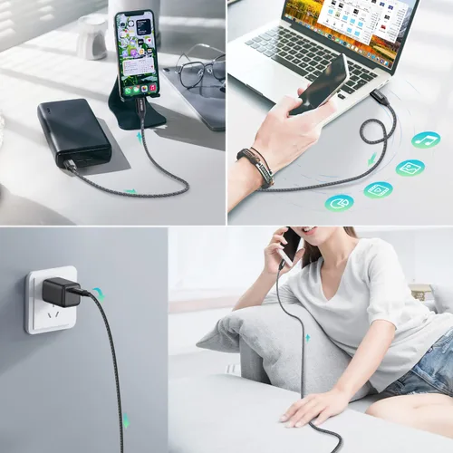 Miniatura 3 de Paquete de 3 cables USB C a USB C [1 pies+3 pies + 6 pies] 60 W 5A Cable de carga de nailon trenzado tipo C cable de carga rápida para iPhone