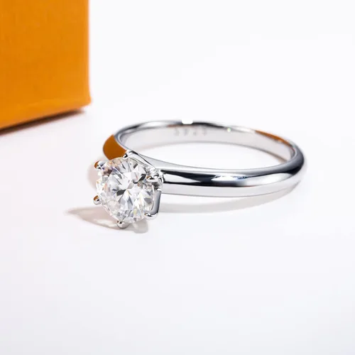 Miniatura 5 de Anillo de moissanita, 0.511.522.53 quilates redondo de corte brillante de moissanita, anillo de compromiso solitario de seis puntas, chapado en oro