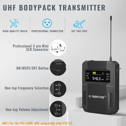 Miniatura 4 de Phenyx Pro Sistema de micrófono inalámbrico de 4 canales PTU-5200-2H2B Bundle con micrófono de mano UHF