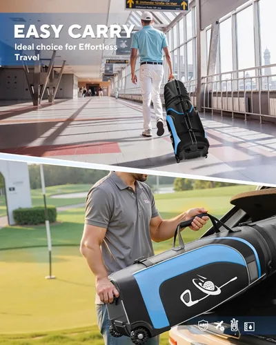 Miniatura 5 de M KARMATER Bolsa de viaje de golf para aerolíneas con ruedas, funda rígida plegable con parte superior de ABS y Oxford resistente 1680D, protección