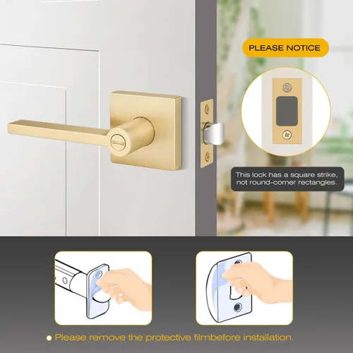 Miniatura 7 de 1 paquete de manijas de puerta doradas, pomos de puerta resistentes para interior de dormitorio y baño, manijas de puerta con cerradura de palanca