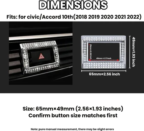 Miniatura 6 de Calcomanía brillante para cubierta de botón de advertencia de peligro compatible con Honda Civic/Accord de 10ª generación (2018-2022)
