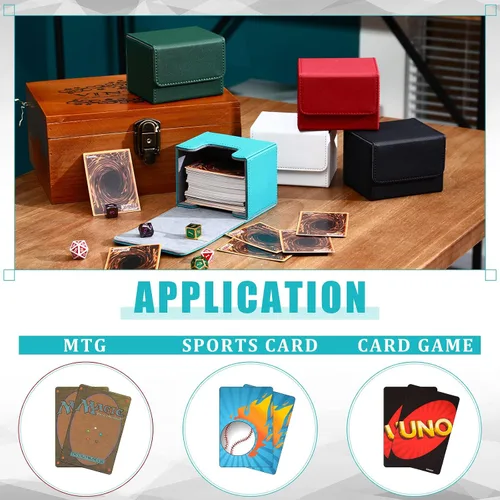 Miniatura 7 de Weewooday 5 cajas de cuero para cartas de mazo de gran tamaño, caja de almacenamiento para 100 tarjetas con funda compatible con MTG TCG, 5