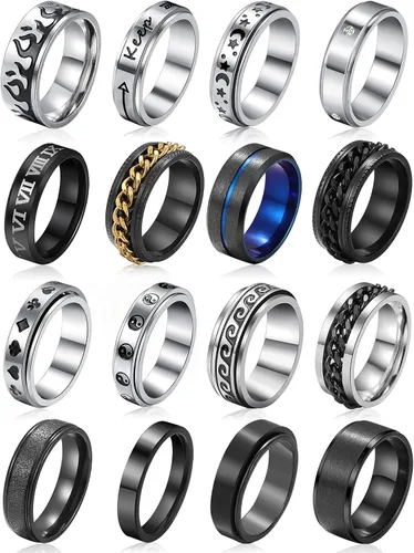 Anillos de acero inoxidable para hombres, anillos de ansiedad plateados para la ansiedad para mujeres, juego de anillos giratorios geniales, paquete