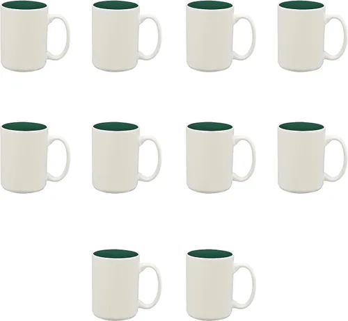 Miniatura 10 de DISCOUNT PROMOS Juego de 10 tazas de cerámica brillantes de dos tonos, 15 oz. - Gres, suave, duradero, mango en C, color azul