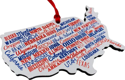 Miniatura 2 de Adorno de madera de Estados Unidos estilo mapa de Estados Unidos 250 aniversario, decoración de árbol de Navidad con nombres de Estados Unidos, 4