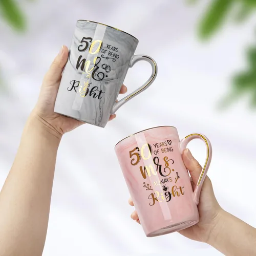 Miniatura 5 de Biching 50 aniversario de boda para parejas, tazas doradas del 50 aniversario para padres, abuelos, tazas de 14 onzas con cucharas, tapas, tarjeta