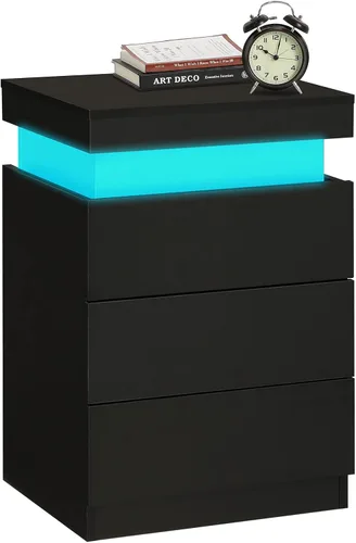 Miniatura 8 de ADORNEVE Mesita de noche con estación de carga y luces LED, mesa auxiliar con parte superior deslizante, mesa de noche con cajones, mesa lateral