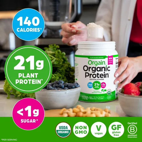 Miniatura 6 de Orgain - Proteína orgánica vegana en polvo, natural sin azúcar - 21g de proteína vegetal, 4g de fibra prebiótica, bajo en carbohidratos netos, sin